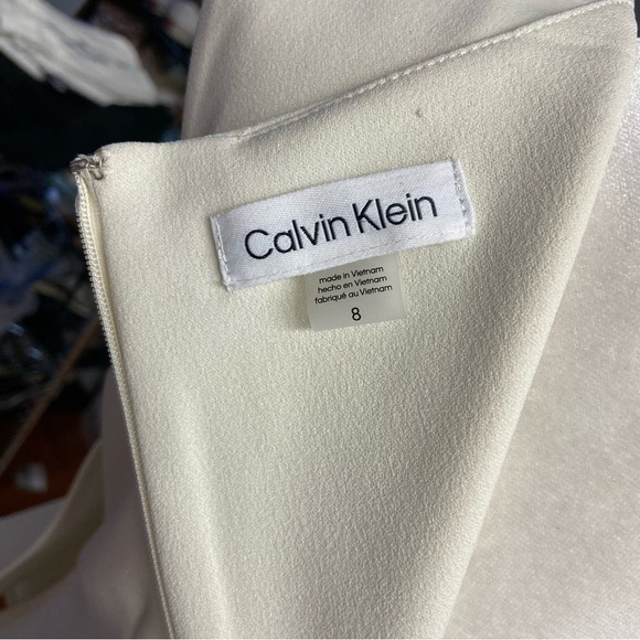 CALVIN KLEIN Ruffle-trim Sheath Dress Size 8 Cream Scuba Crepe Church Shower - Picture 12 of 12